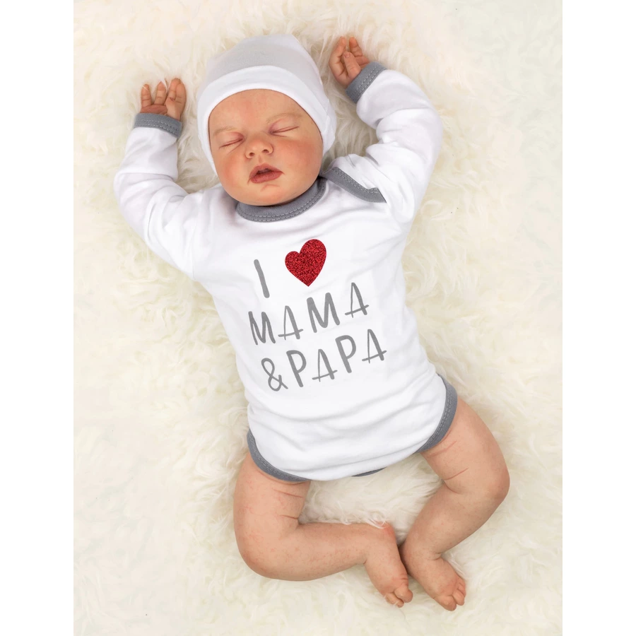 Baby Sweets Body Langarm I love Mama & Papa weiß grau