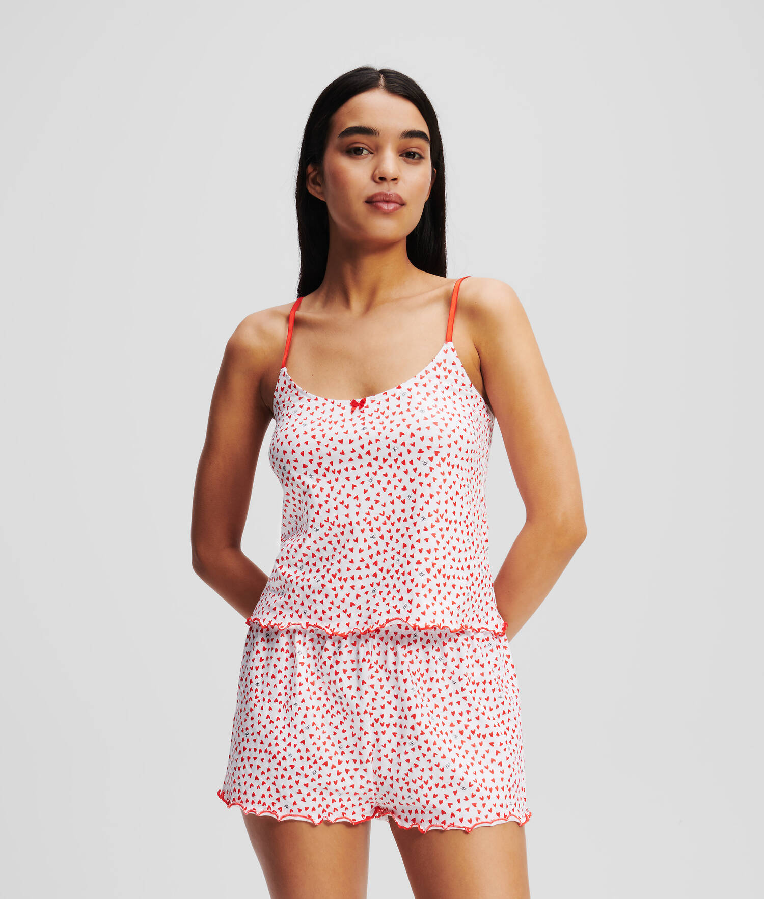 ENSEMBLE PYJAMA AVEC SHORT K/HEART - Motif en forme de cœur sur toute la surface Blanc-Rouge