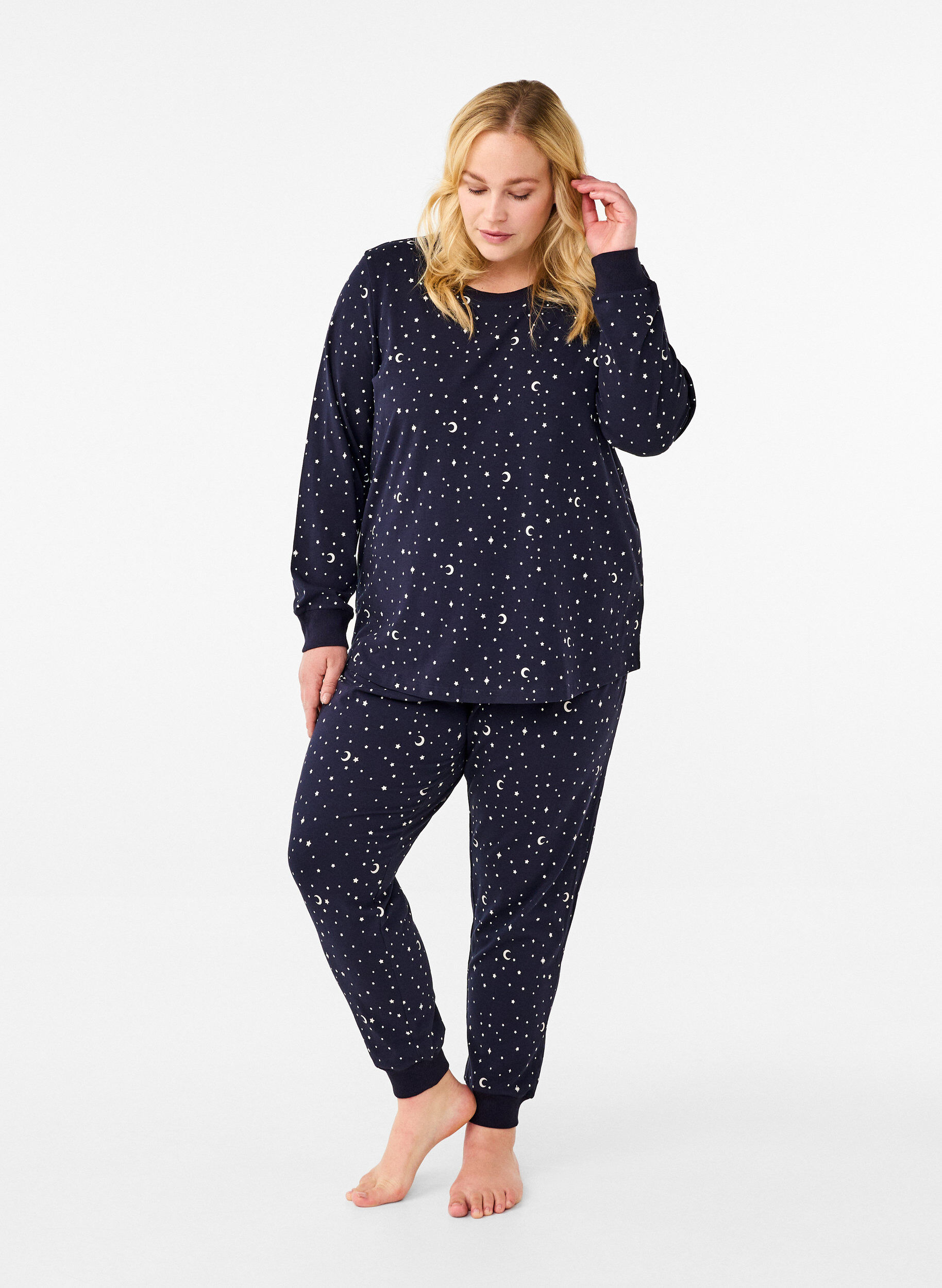 Natbluse med print