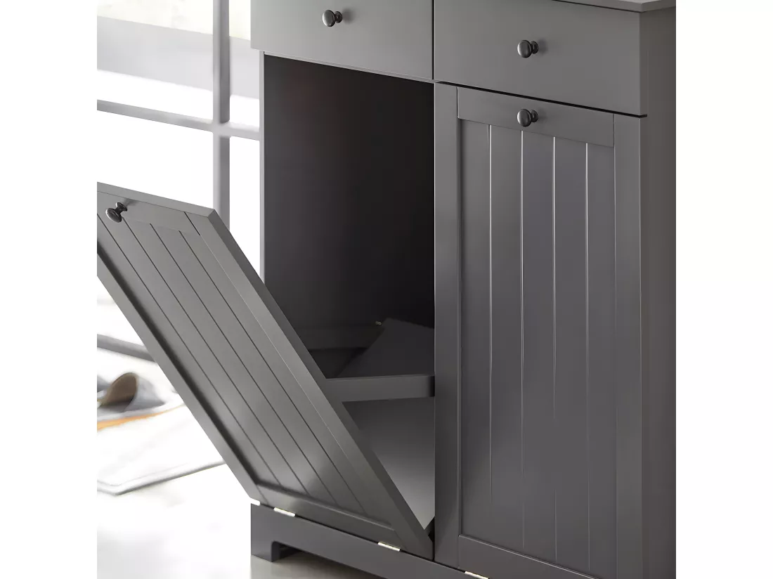 Meuble Bas de Salle de Bain Armoire Toilette avec 2 Tiroirs et 2 Paniers à Linge, BZR33-DG