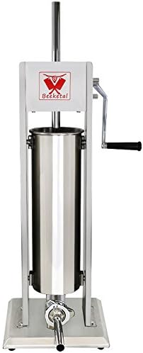 Beeketal 'BT07' Edelstahl Industrie Wurstfüllmaschine (7 L Volumen) SGS-geprüft, Profi Wurstfüller mit gehärtetem 2 Gang Vollmetall-Getriebe und 90° Aluguss Handkurbel, inkl. 5 Fülltüllen