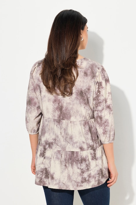 Bluse, Batikdruck, A-Linie, V-Ausschnitt, Langarm