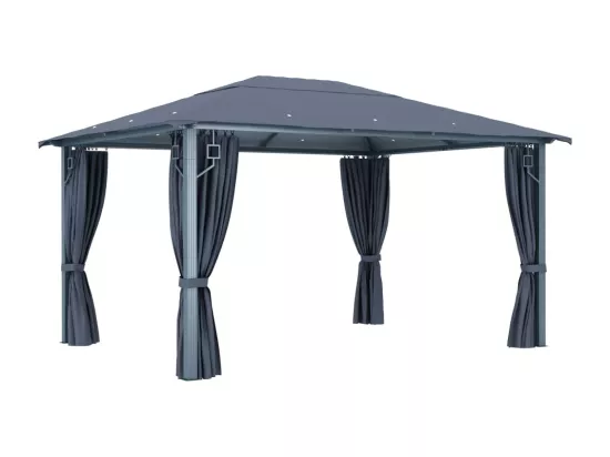 Tonnelle avec rideau et lumières LED 4x3 m Anthracite Aluminium