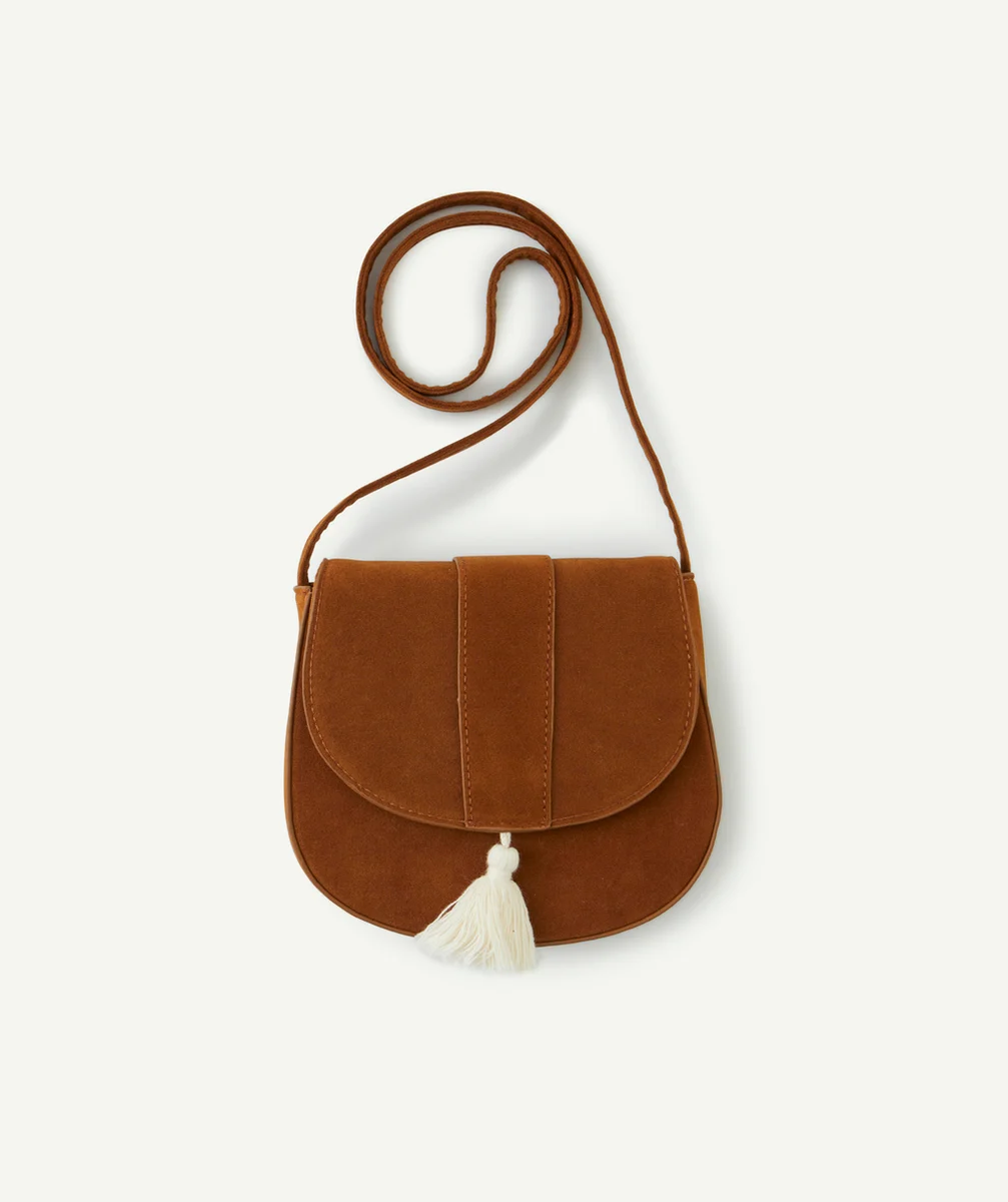SAC BANDOULIÈRE FILLE MARRON AVEC POMPON ÉCRU