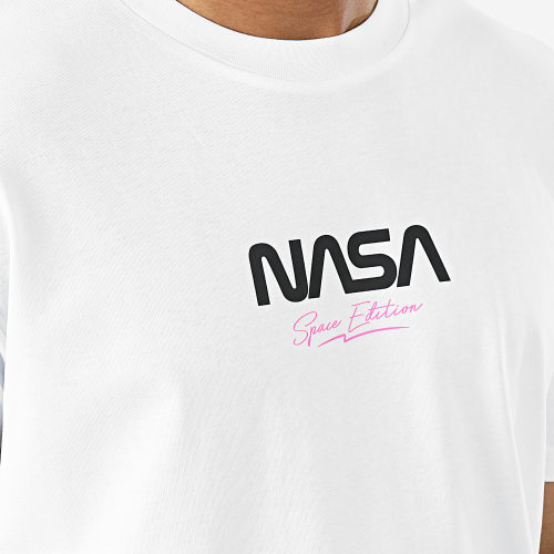 Tee Shirt Oversize Large Space Edition Blanc Rose Fluo