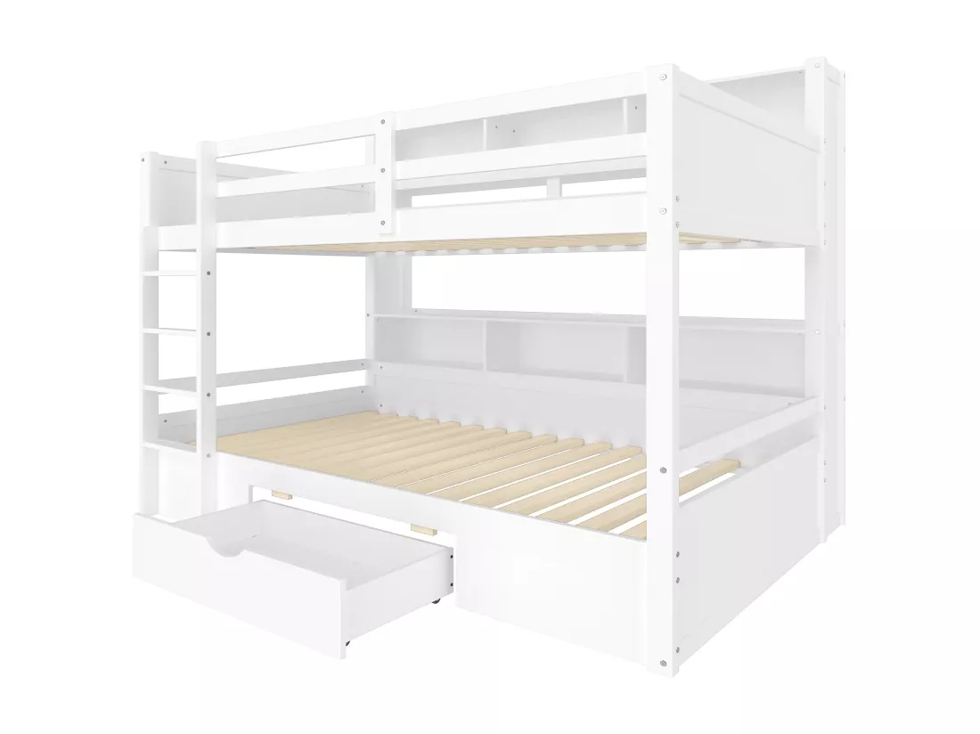 Lit superposé pour enfant 2x90x200cm - avec un tiroir et compartiments - Blanc