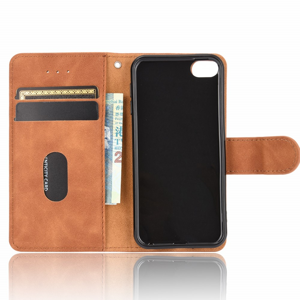 iPod Touch 7 / 6 / 5 Vintage Leder Tasche Flip Cover mit Kartenfächer - Hellbraun