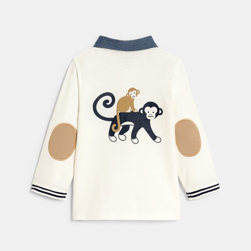 Polo maille piquée chambray singe blanc bébé garçon Blanc
