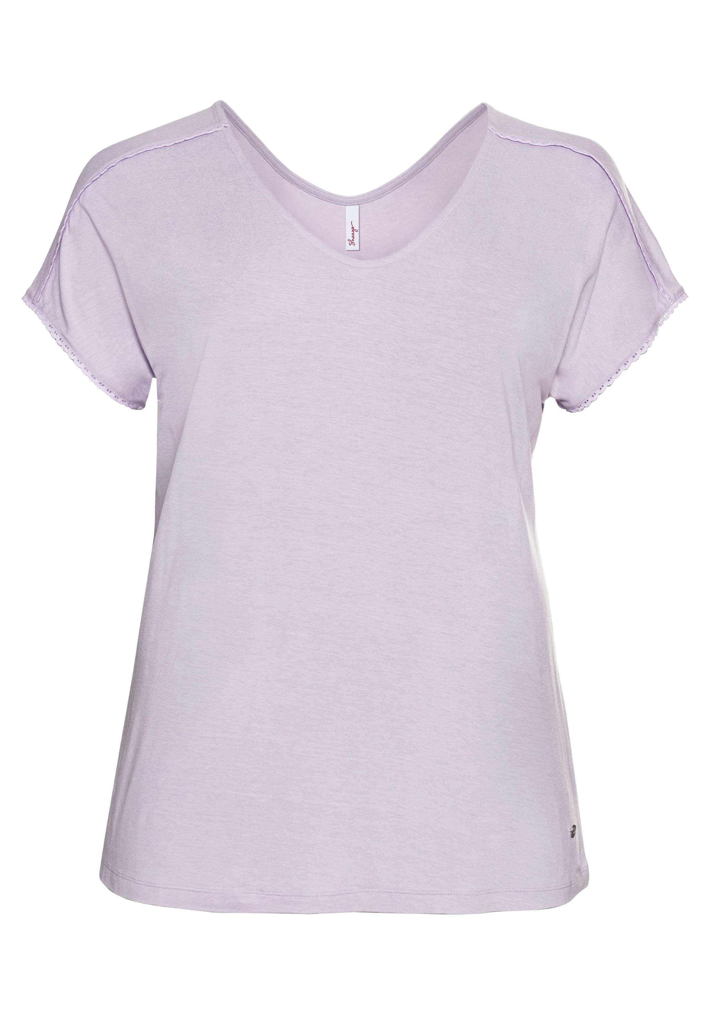 T-Shirt mit Spitze an Ärmeln und Schulternaht