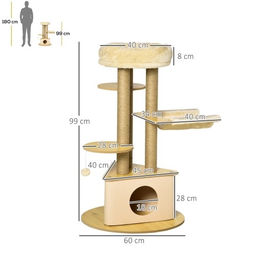 Arranhador triangular bege para gatos PawHut com toca