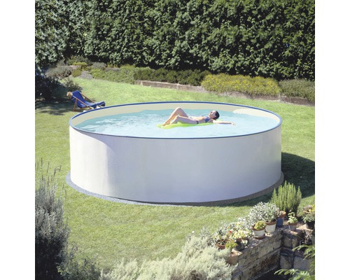 Opzetzwembadset van staalwand Planet Pool Basic rond Ø 450x120 cm incl. zandfiltersysteem, ladder, ingebouwde skimmer, thermoafdekking, bodembeschermvlies & aansluitslang wit