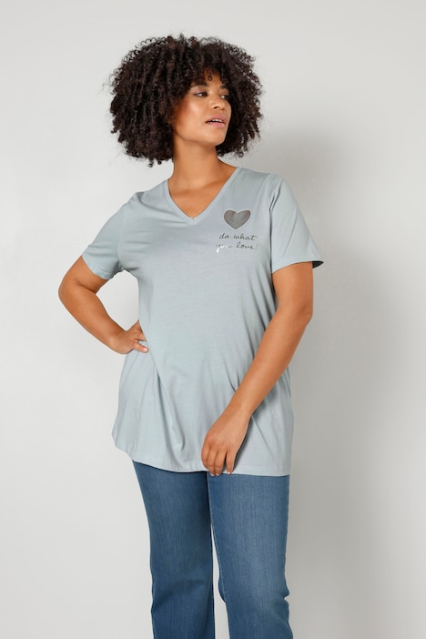 T-Shirt, Silberherz, V-Ausschnitt, Halbarm