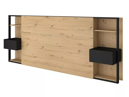Tête de lit avec chevets MISTA - 160 cm - Chêne et noir