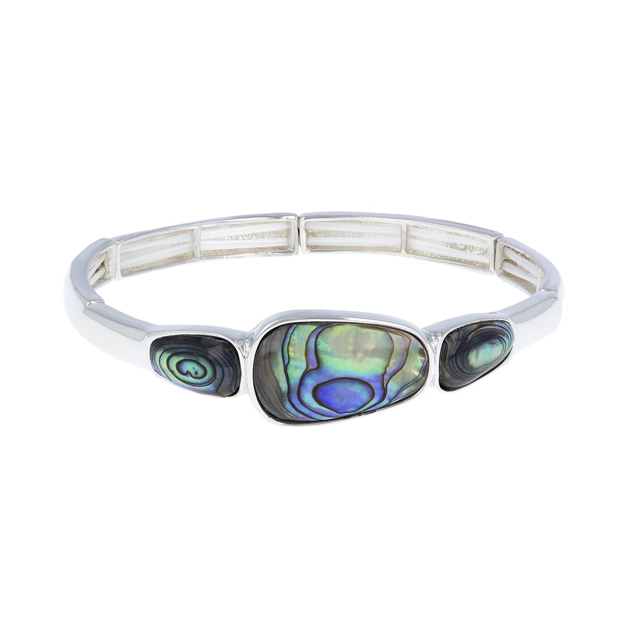 Bracelet ADEN bangle élastique 3 cabochons nacre abalone et argent 925 rhodié