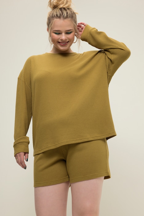 Schlafanzug, Zweiteiler, Strukturjersey, Langarm, Shorts