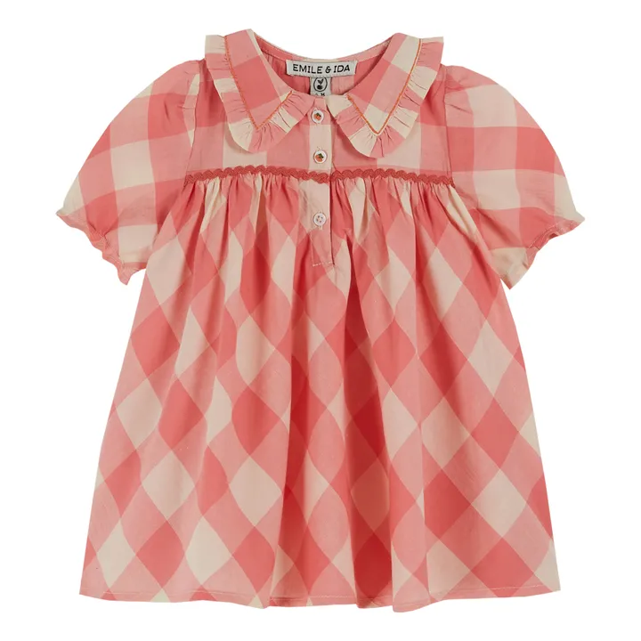 Emile et Ida Robe Manches Ballon Vichy | Rose bonbon