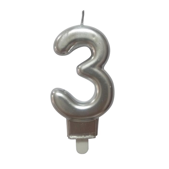 BOUGIE ANNIVERSAIRE CHIFFRE 3 H.7.5CM ARGENT