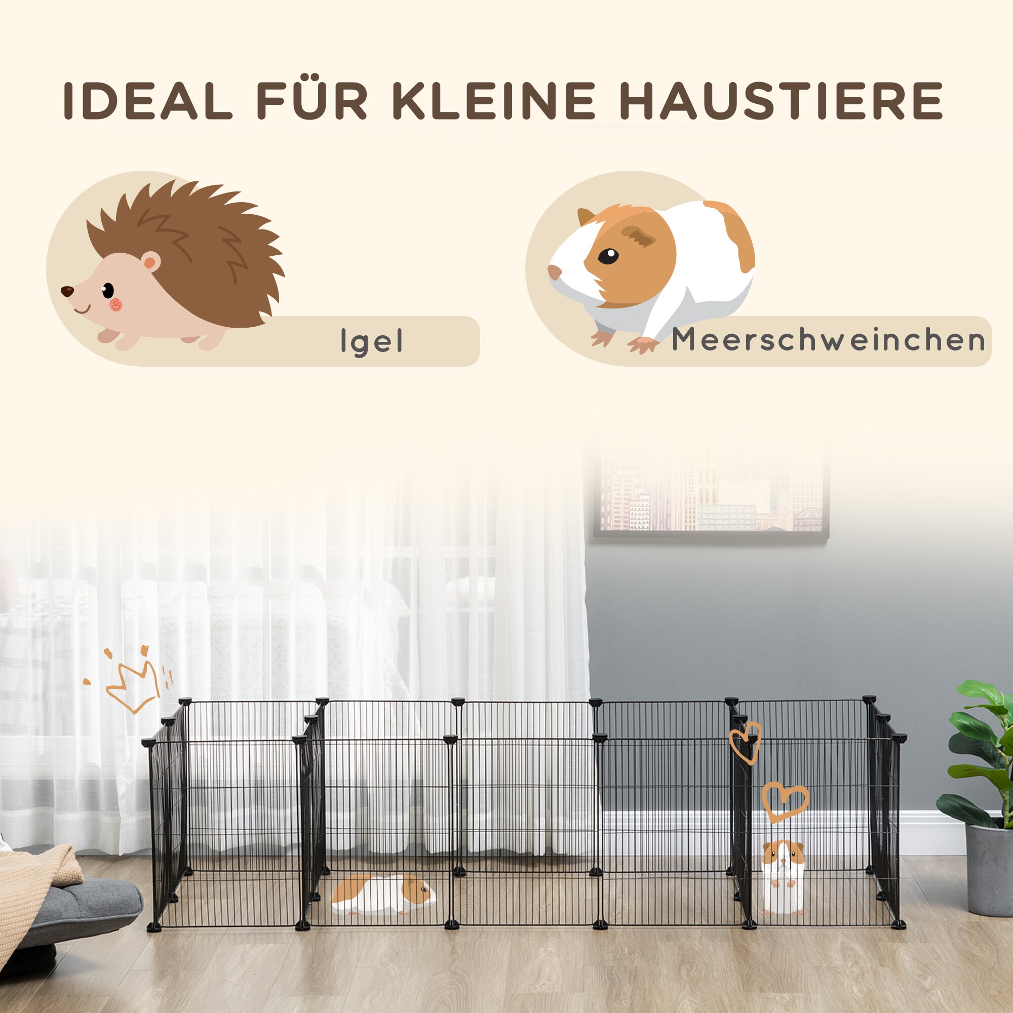 PawHut Kleintierauslauf mit Mesh-Platten schwarz 175L x 70B x 45H cm
