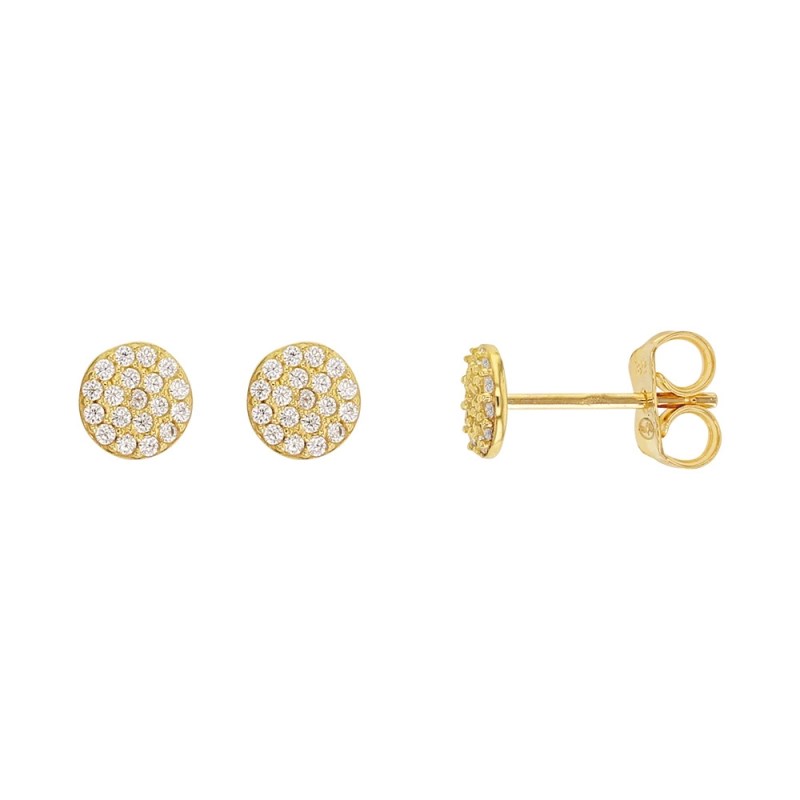 Boucles d'Oreilles Or Jaune Pavée de Zirconiums - Femme
