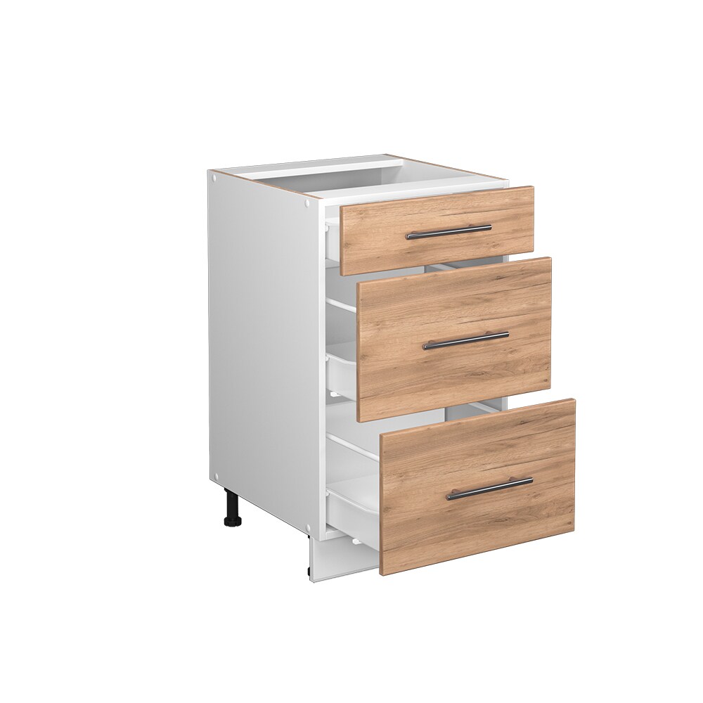 Vicco Schubunterschrank Küchenschrank Küchenmöbel Fame-Line Weiß Eiche modern 50 cm Küche Einbauküche Drehtür Blende Küchenzeile