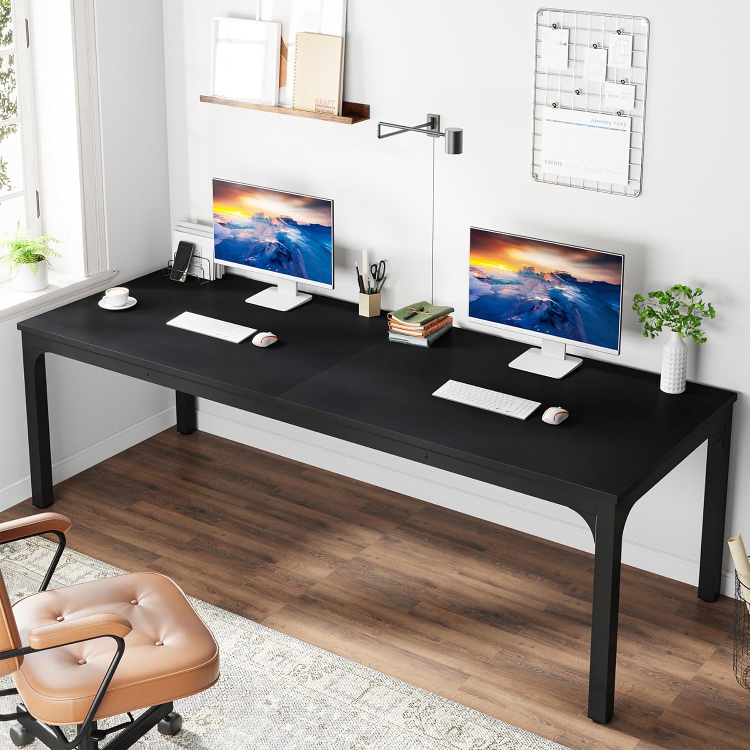 Tribesigns Schreibtisch Computertisch 200 x 70 x 75 cm Doppelter Langer Schreibtisch, PC Tisch Bürotisch Arbeitstisch Esstisch Büro-Möbel Computertisch Konferenztisch für Home Office, Schwarz