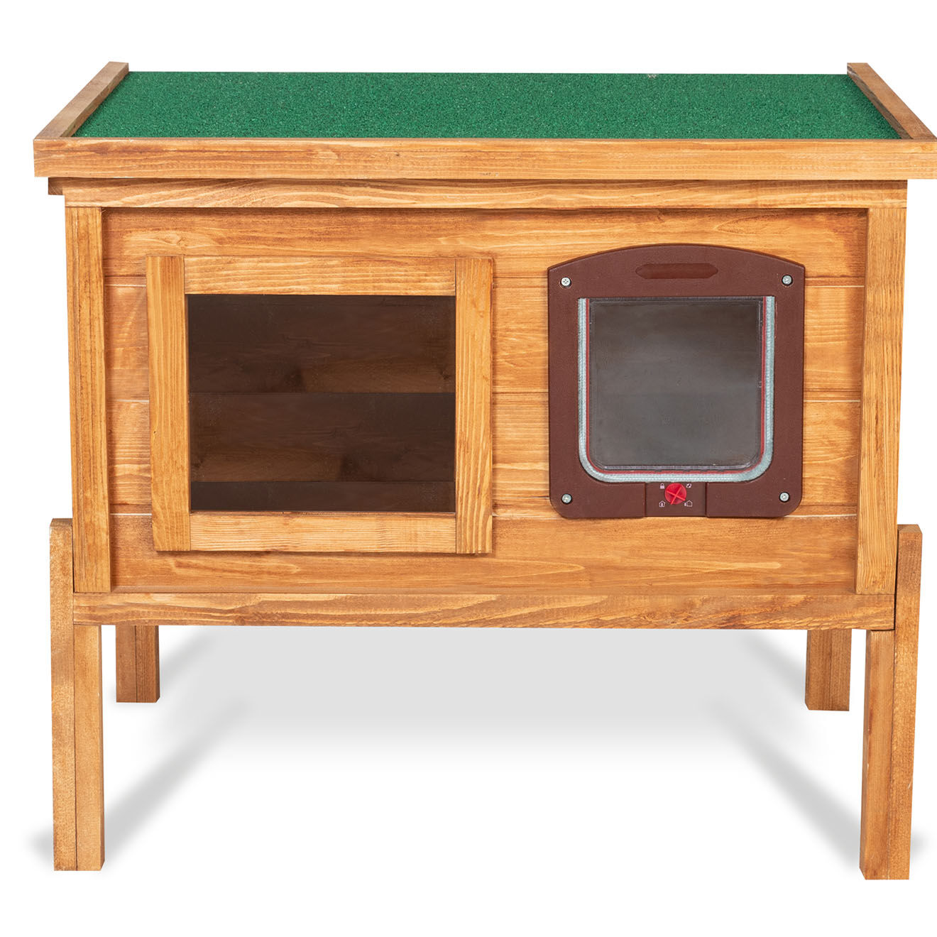 Pratik Garden Niche Autochauffante en Bois pour Chat naturel/vert