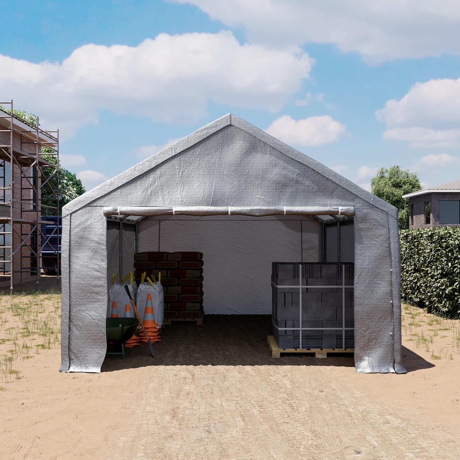 TOOLPORT Lagerzelt 4x6 m Zelthalle Unterstand Zeltgarage PE Plane 350 N wasserdicht in grau