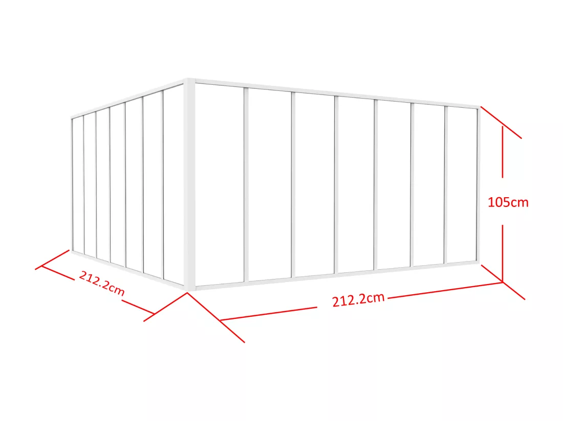 Verrière d'angle d'atelier en aluminium thermolaqué - L210 x L210 x H105 - Blanc - BAYVIEW