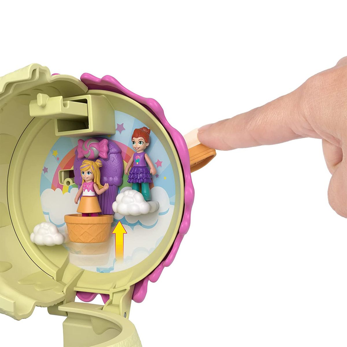 Mattel HFR00 - Polly Pocket - Spielset, 2 Mini-Puppen + 25 Überraschungen, Eiswaffel