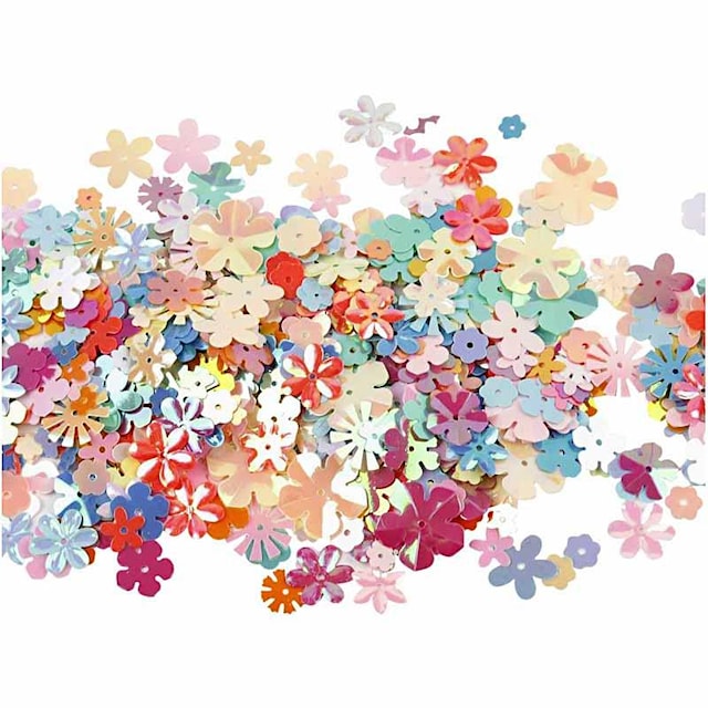 Paljetter, str. 6-20 mm, pastellfarger, 10 g/ 1 pk.