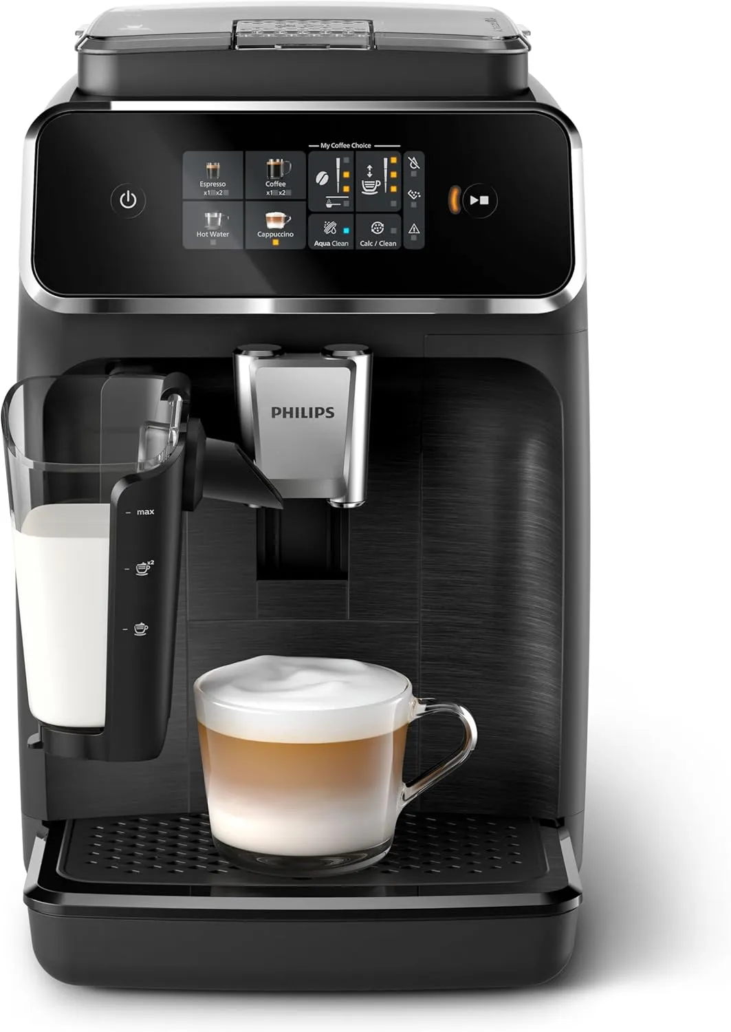 2300 Series Kaffeevollautomat - 4 Getränke, Modernes Farb-Touchscreen-Display, LatteGo-Milchsystem, SilentBrew, 100% Keramikmahlwerk, AquaClean Filter. Mattschwarz (EP2330/10)