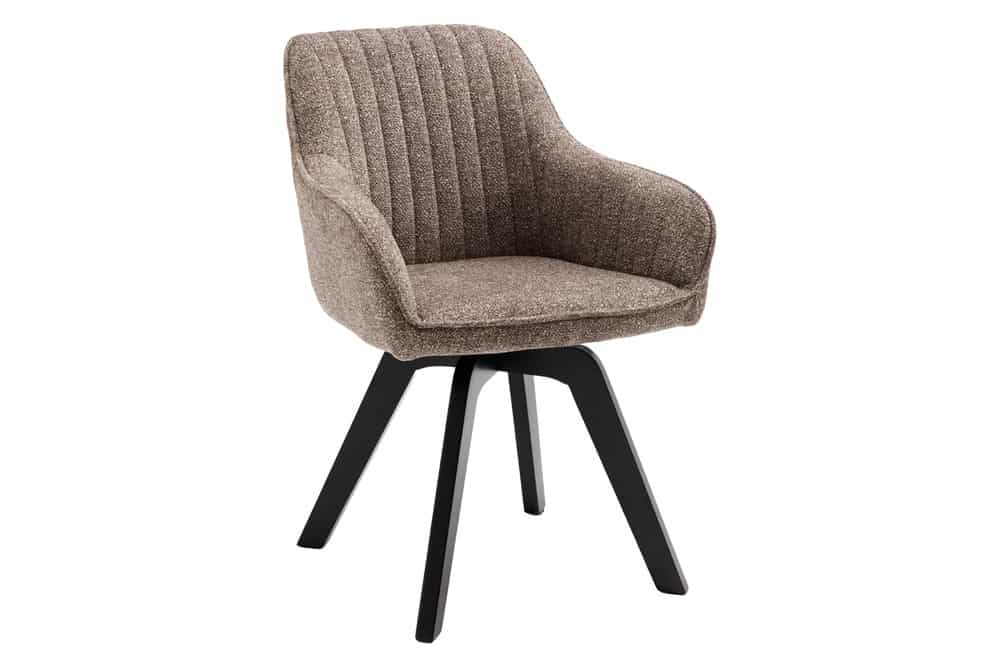 Design Stuhl LIVORNO taupe Strukturstoff schwarz Massivholz drehbar Auto-Return-Funktion