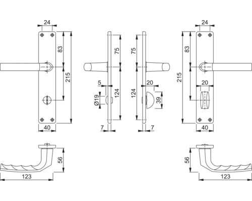 Set lange platen WC Hoppe 3102651 Birmingham 1117/202SP Alu F1 geanodiseerd