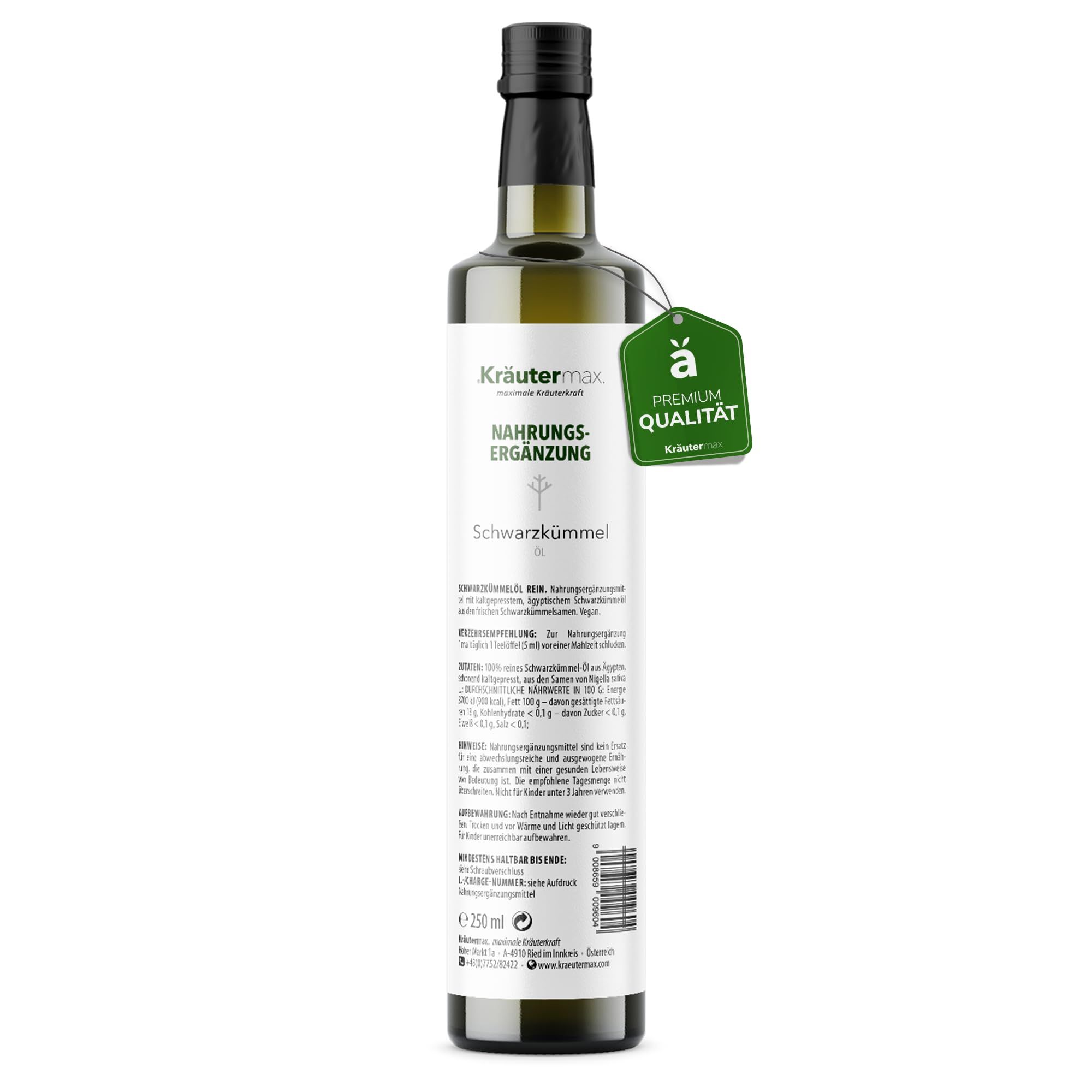 Kräutermax Schwarzkümmelöl, ägyptisch, rein, kaltgepresst. Vegan.