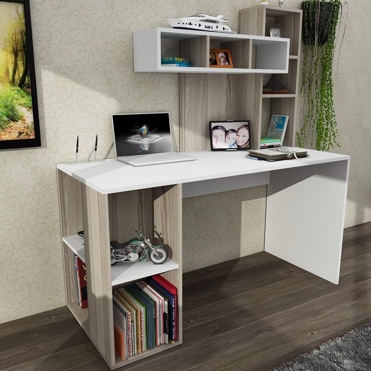 Schreibtisch - weiß-cordoba - mit Regal - 140 cm