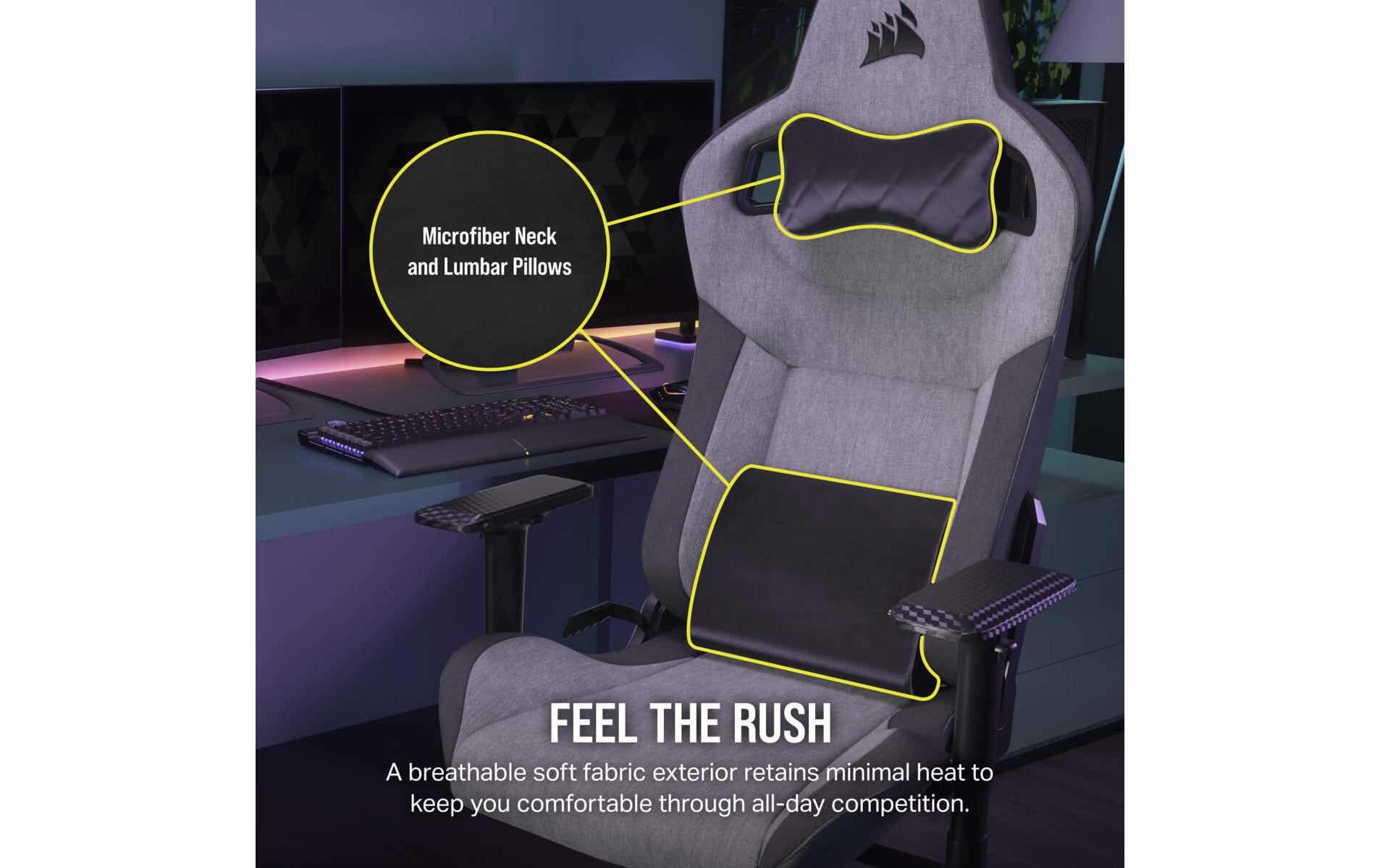 Gaming-Stuhl T3 Rush (2023) Grau<br>Ergonomischer Racing-Gaming-Stuhl mit einer Belastbarkeit von bis zu 120 kg