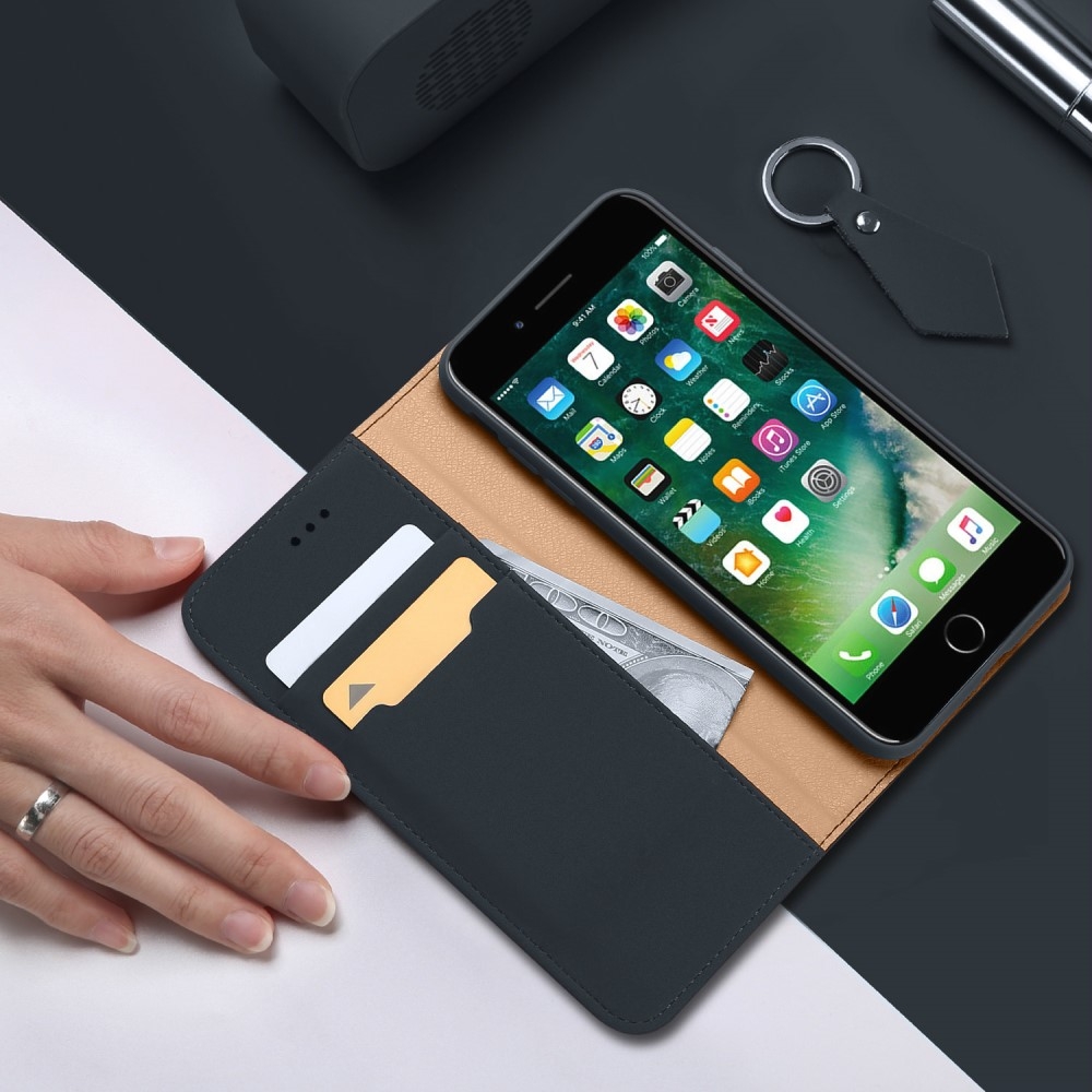 iPhone SE (2022/2020) / 8 / 7 Flip Wallet Cover Echtleder Tasche Wish Series - Dunkelblau