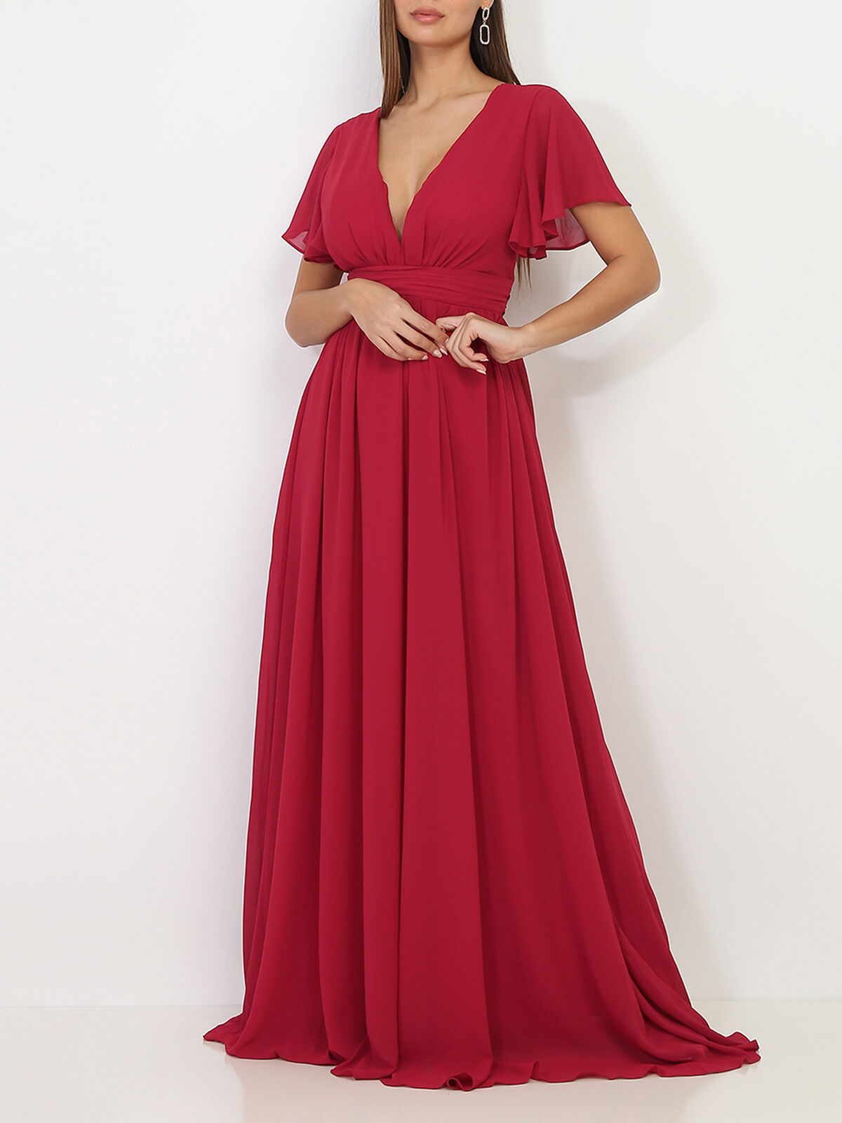 Robe longue à manches papillons- Rouge