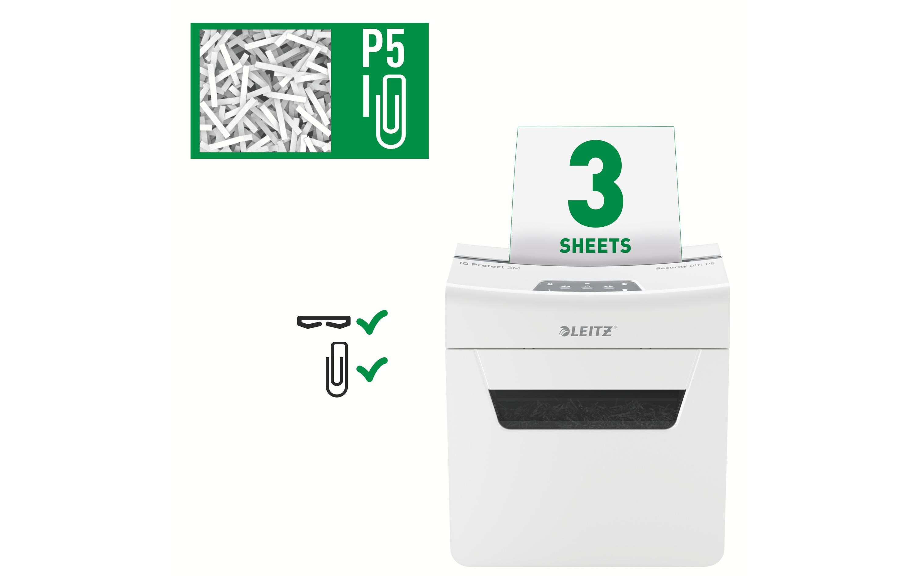 Aktenvernichter IQ Protect Premium 3M , P-5, 3 Blatt<br>Manueller Dokumentenvernichter mit Mikroschnitt für die sichere Vernichtung streng vertraulicher Unterlagen