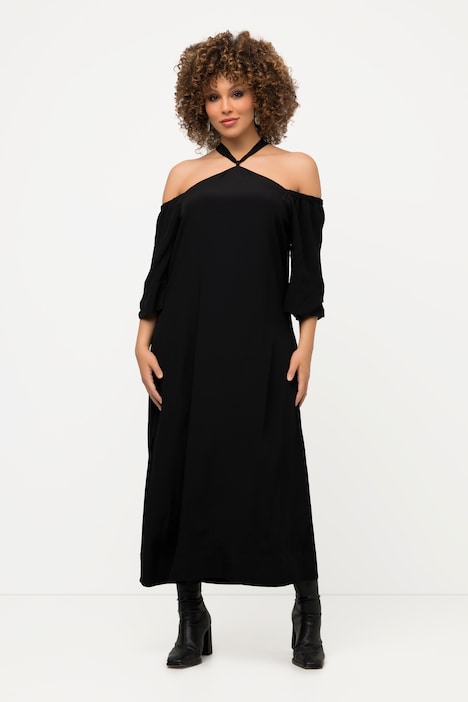 Midikleid, Neckholder, A-Linie, Seitenschlitz, Langarm