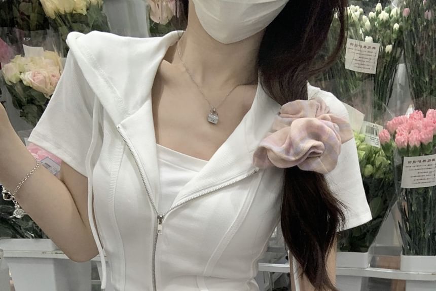 Shinsei - Effen croptop met korte mouwen, rits en capuchon