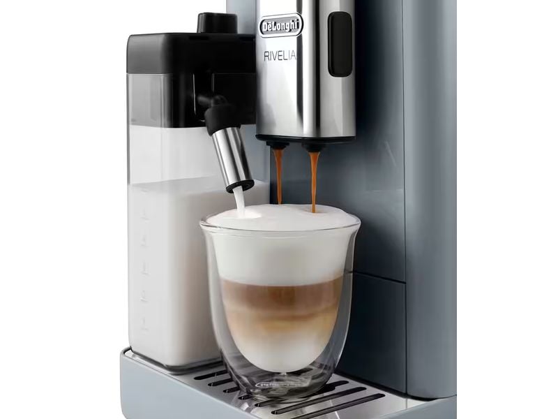 De'Longhi Kaffeevollautomat Rivelia EXAM440.55.G Pebble Gre Kaffeevollautomat mit intuitiv bedienbarem 3.5-Zoll-Farbdisplay