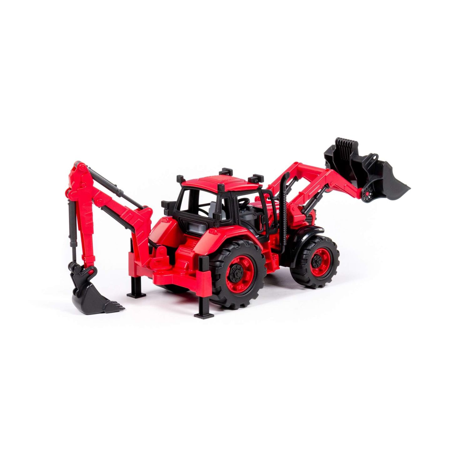 Polesie Spielzeug Radlader Bagger 91857 Frontschaufel Heckbagger Schwungantrieb rot