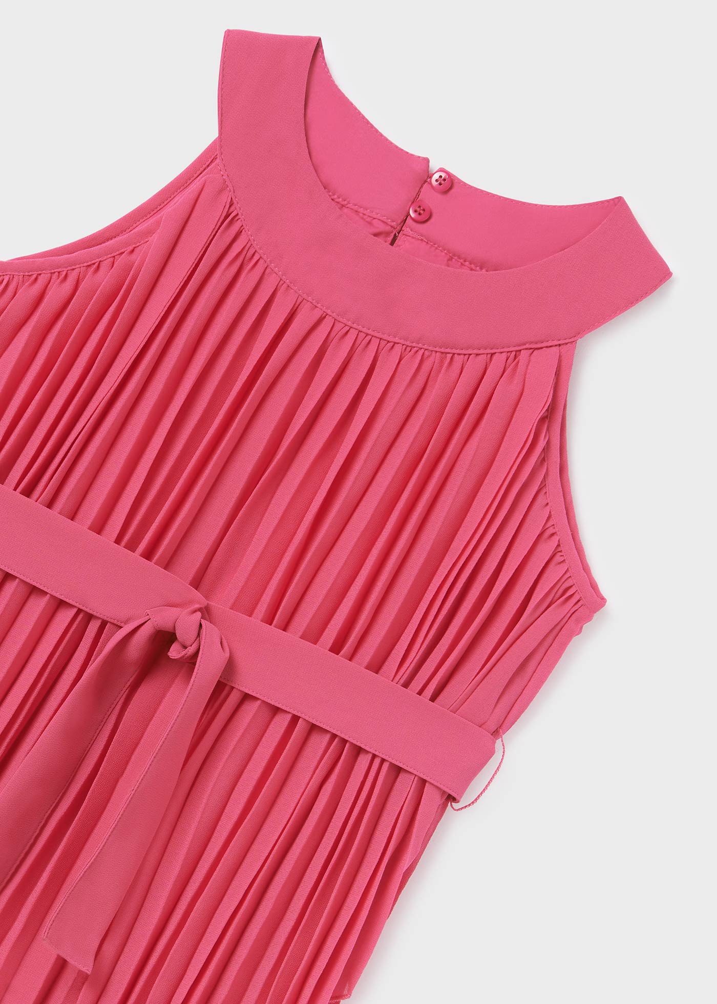 Vestido plissado com cinto de laço para menina