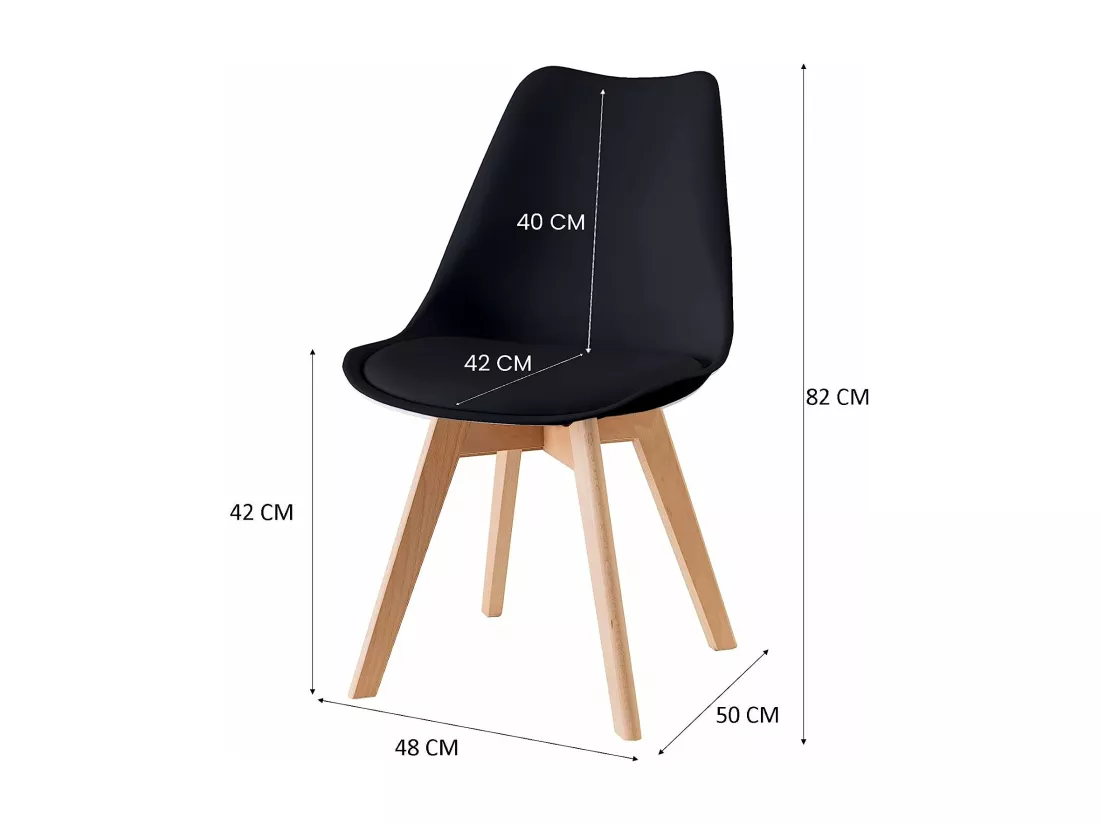 Lot de 4 chaises - Noir - Chaise Scandinave - Pieds en bois (4 chaises dans un colis)