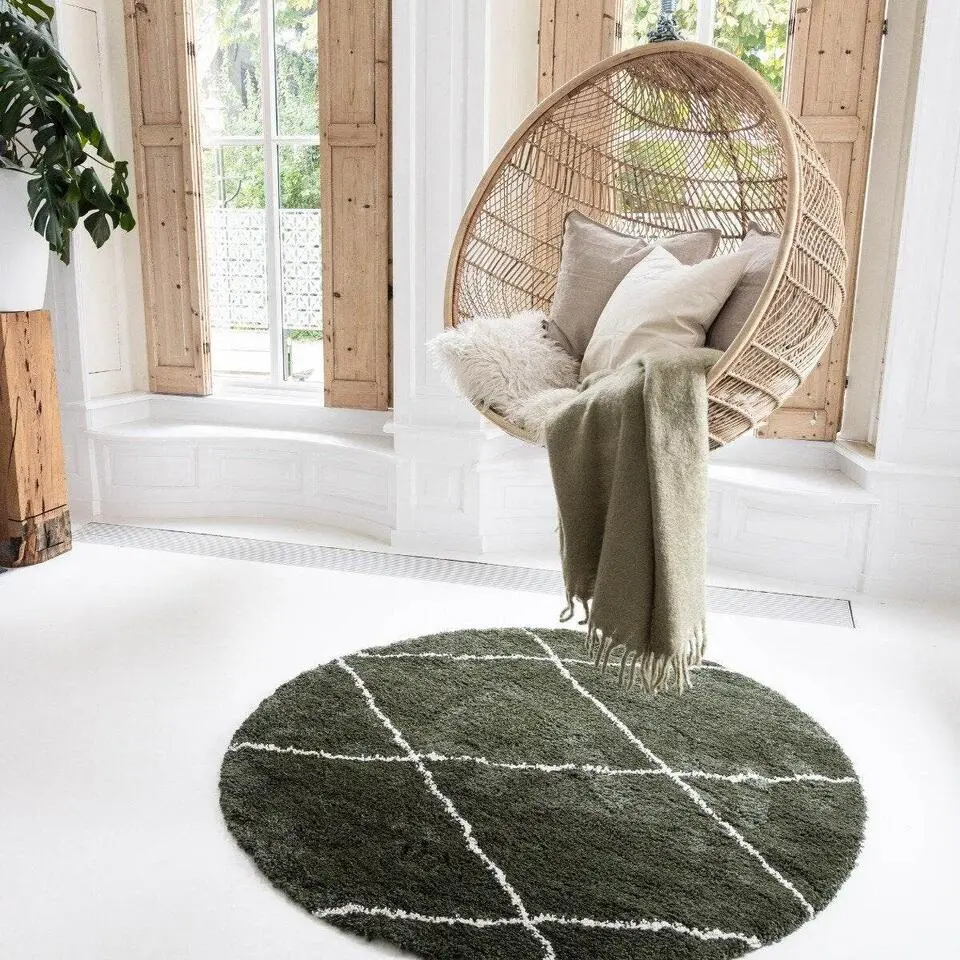 Interieur05 rond berber vloerkleed Nea groen/cream - 160 x 160 cm