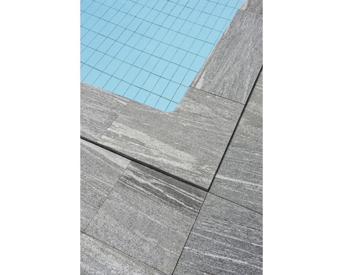 FLAIRSTONE Zwembadrand Arctic Gneiss grijs hoekstuk binnen afgerond 60x35 / 60x35 x 3 cm