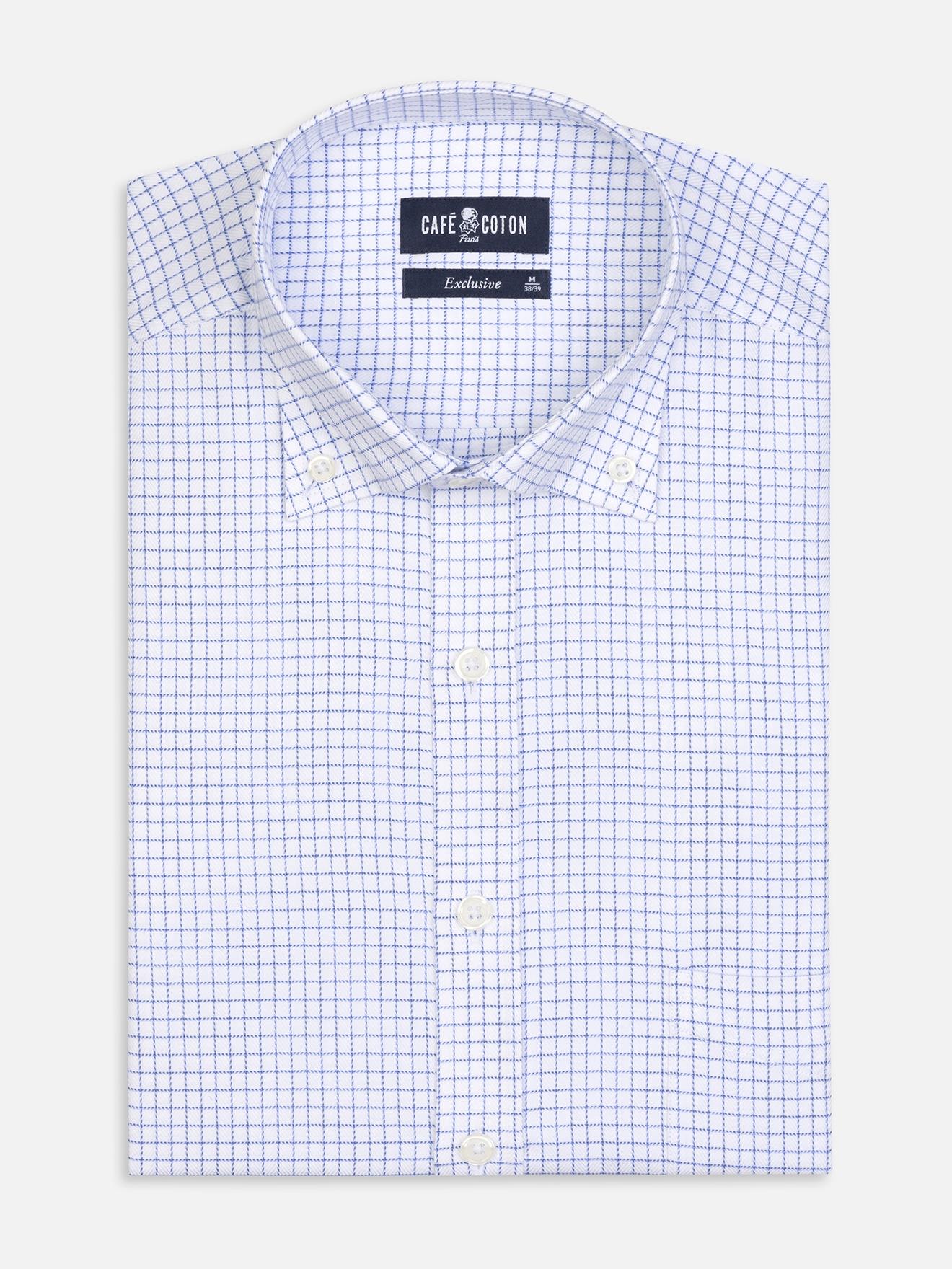 Chemise Oleg à carreaux bleus- Col Boutonné