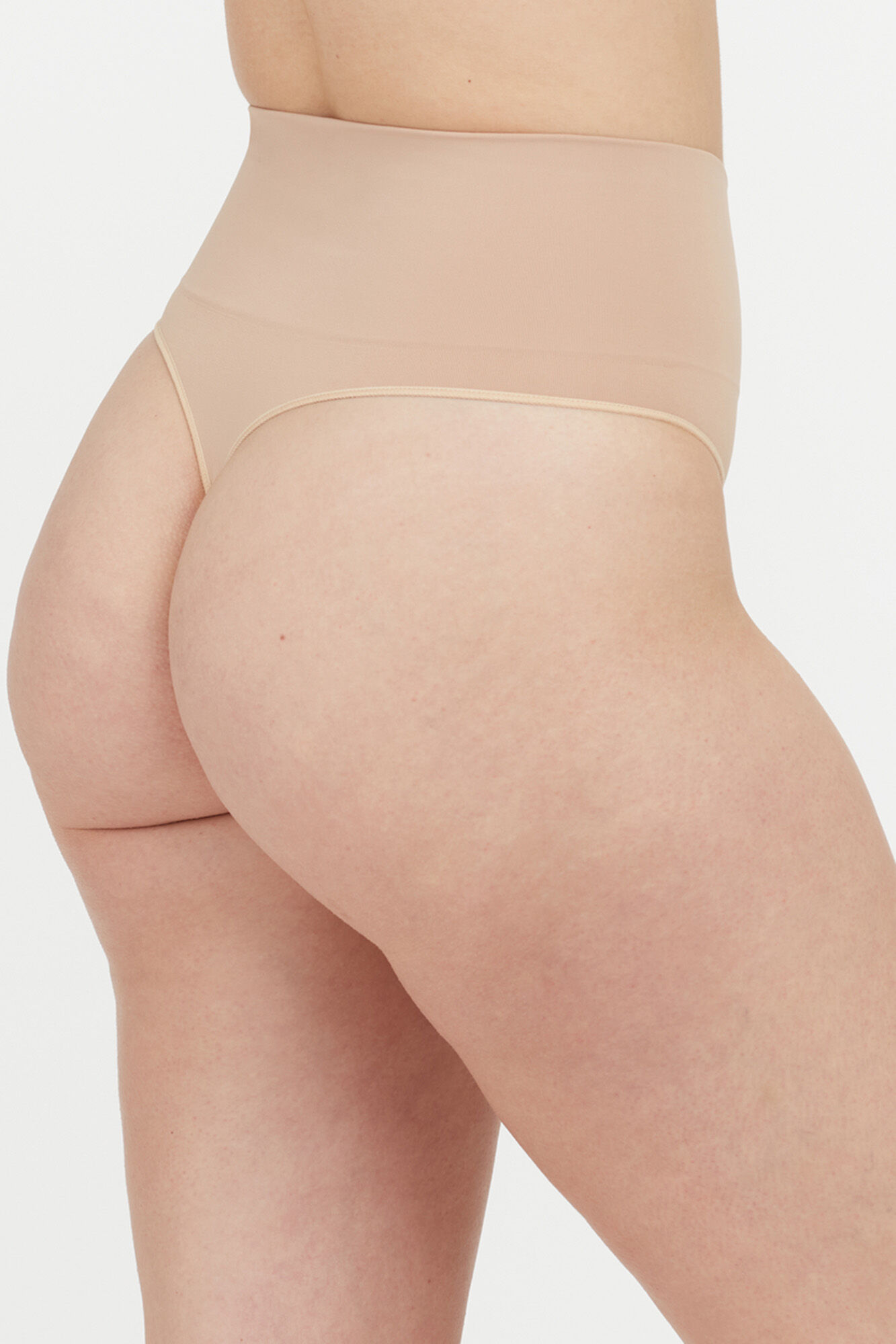 Calcinha fio dental modeladora de cintura alta em nylon reciclado - cor nude