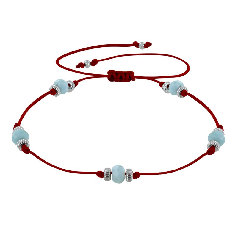 Bracelet Lien Cinq Perles Facettées de Larimar - Rouge